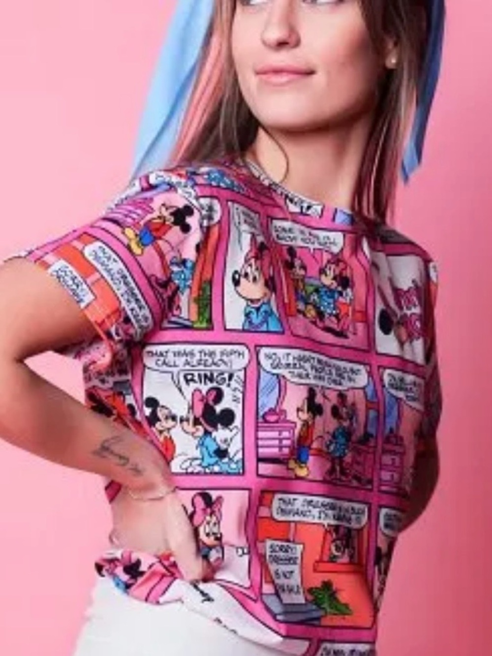 Disney x Cakeworthy Minnie AOP Iconic Comic Strip Tee NWT